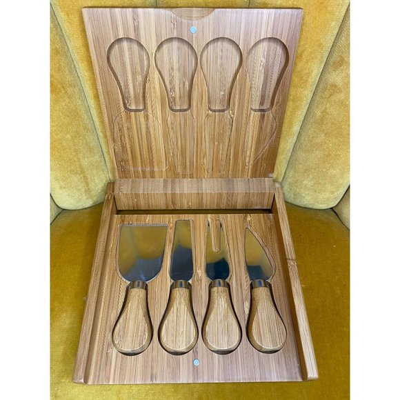 CHEESE KNIFE SET - Wooden Box - 4 Cheese Tools - Promo Item for Cigna - NEW - Picture 1 of 9